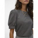 Camisetas Mujer Camiseta de Mujer VERO MODA Manga Corta Abullonada Kerry Stripes Black Birch