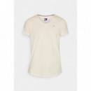 Camiseta Tommy Xslim Jaspe V Neck Beige  TOMMY JEANS