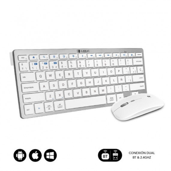 SUBBLIM Teclado Extendido con Raton Inalambrico BLUETOOTH Compacto Plateado/blanco