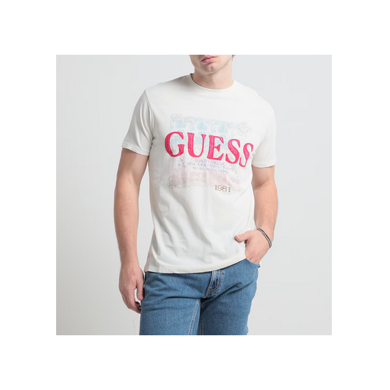 Camiseta GUESS Blanco Crema Estampada