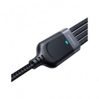 JOYROOM Cable Datos 4 en 1 USB a 2X Tipo-c, Micro Usb, Lightning 3.5A A18 Nylon Negro 1.2MTRS