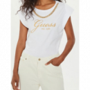 Camiseta GUESS Blanca Logo Dorado