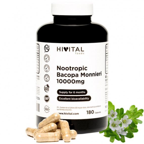 Nootrópico Bacopa Monnieri 10000 Mg Hivital| 180 Cápsulas  HIVITAL