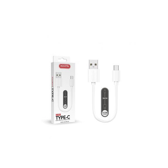 ACCETEL Cable Datos  Tipo C M/ a USB A/m 30CMS CU37 Blanco