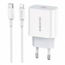 Cargador Usb-c 20W + Cable Usb-c a Lightning BOROFONE BA38A Plus Blanco