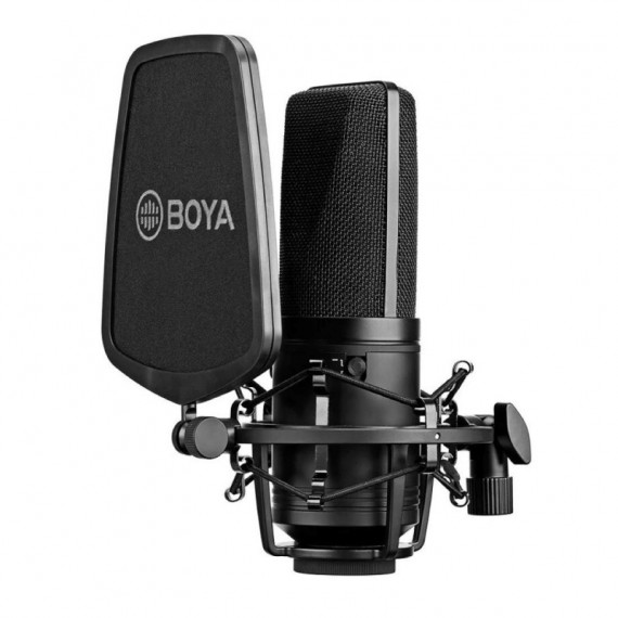 BOYA BY-M1000 Micrófono Condensador de Diafragma Grande con Filtro Pop y Cable Xlr