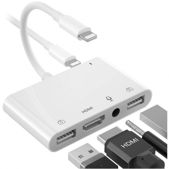 Adaptador Compatible Lightning a Hdmi, 2XUSB y Jack (THT-025)  VARIOS