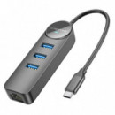 BOROFONE DH6 Hub Usb-c con 3 Puertos USB 3.0 y RJ45 1000/100