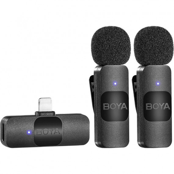 BOYA BY-V2 Kit 2 Micrófonos Inalámbricos con Conexión Lightning