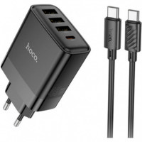 Cargador Usb+ Usb-c Four-port PD45W + Cable Usb-c a Usb-c HOCO 127A Black