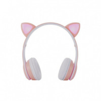 ONE+ Auriculares BLUETOOTH NC3228 Orejas de Gato Rosa  250MAH / Fm / Microsd / Iluminacion Led