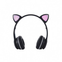 ONE+ Auriculares BLUETOOTH NC3228 Orejas de Gato Negro  250MAH / Fm / Microsd / Iluminacion Led