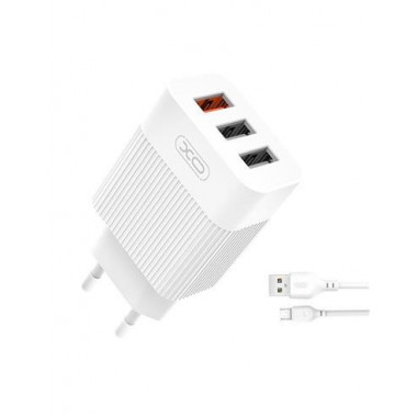 XO Cargador 3XUSB A+cable Micro USB L72 Blanco