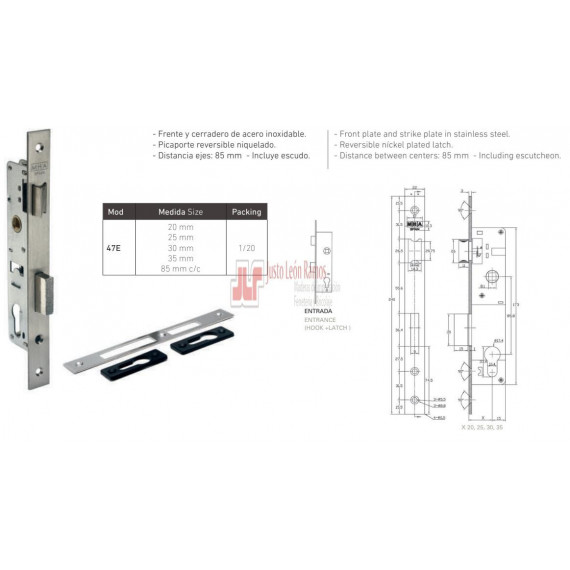 Cerradura Inox 85 Mm X 20 Mm- Modelo 47e