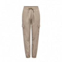 ONLY Pantalón de Mujer de Lino Tipo Cargo 15310987-ONLCARO-OXFORD Tan