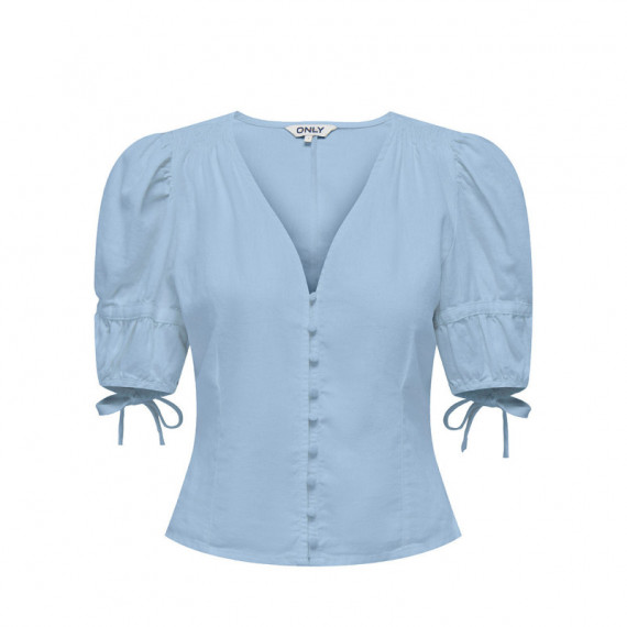 ONLY Blusa de Lino de Manga Corta 15311005-ONLCARO-CASHMERE Blue