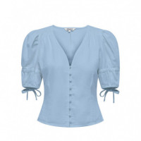 ONLY Blusa de Lino de Manga Corta 15311005-ONLCARO-CASHMERE Blue