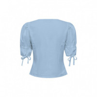 ONLY Blusa de Lino de Manga Corta 15311005-ONLCARO-CASHMERE Blue