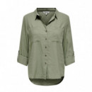 ONLY Camisa de Lino con Manga Larga Ajustable 15311011-ONLYASMIN-OIL Green