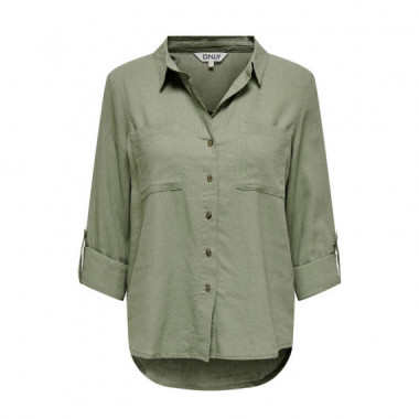 ONLY Camisa de Lino con Manga Larga Ajustable 15311011-ONLYASMIN-OIL Green