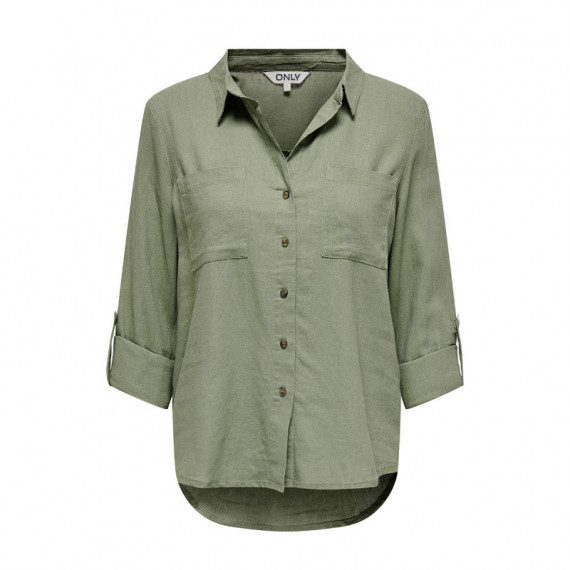 ONLY Camisa de Lino con Manga Larga Ajustable 15311011-ONLYASMIN-OIL Green