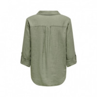 ONLY Camisa de Lino con Manga Larga Ajustable 15311011-ONLYASMIN-OIL Green