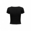 ONLY Top de Canalé Cropped con Cuello Pico Fruncido 15311919-ONLBETTY-BLACK