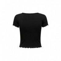 ONLY Top de Canalé Cropped con Cuello Pico Fruncido 15311919-ONLBETTY-BLACK