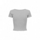 ONLY Top de Canalé Cropped con Cuello Pico Fruncido 15311919-ONLBETTY-LIGHT Grey Melang