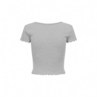 ONLY Top de Canalé Cropped con Cuello Pico Fruncido 15311919-ONLBETTY-LIGHT Grey Melang