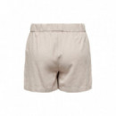 ONLY Short de Lino con Cintura Ajustable 15314055-ONLCARO-OXFORD Tan