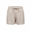 ONLY Short de Lino con Cintura Ajustable 15314055-ONLCARO-OXFORD Tan