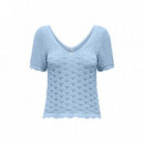 ONLY Top de Punto Crochet de Manga Corta 15318713-ONLBECCA-CASHMERE Blue