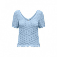 ONLY Top de Punto Crochet de Manga Corta 15318713-ONLBECCA-CASHMERE Blue