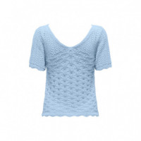 ONLY Top de Punto Crochet de Manga Corta 15318713-ONLBECCA-CASHMERE Blue