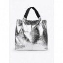 Shopper Metalizado con Detalle de Logo en Relieve Plateado  LOLA CASADEMUNT