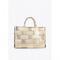 Bolso Shopper Trenzado Combinado Texturas Dorado  LOLA CASADEMUNT