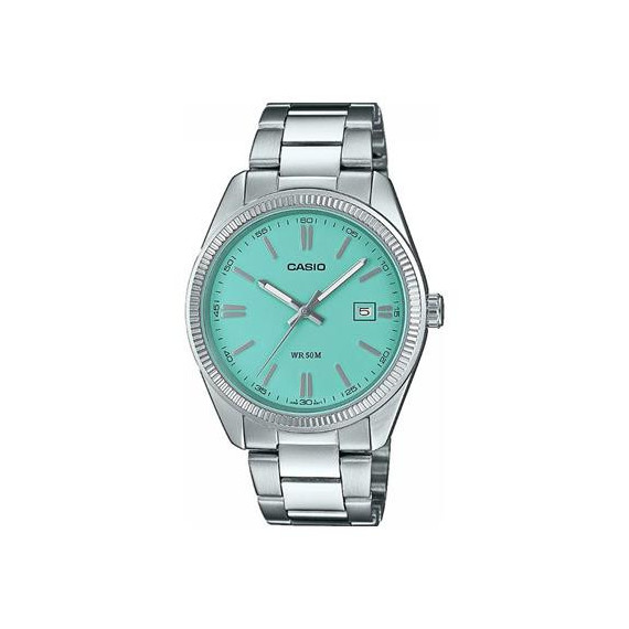 CASIO MTP-1302PD-2A2VEF Reloj Analogico Correa Metalica Plateada,esfera Turquesa, Resistente Al Agua