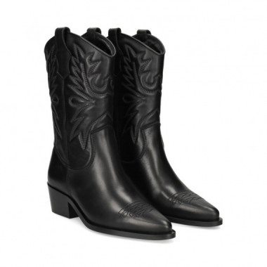 BOTIN COWBOY BORDADO PIEL  NEGRO