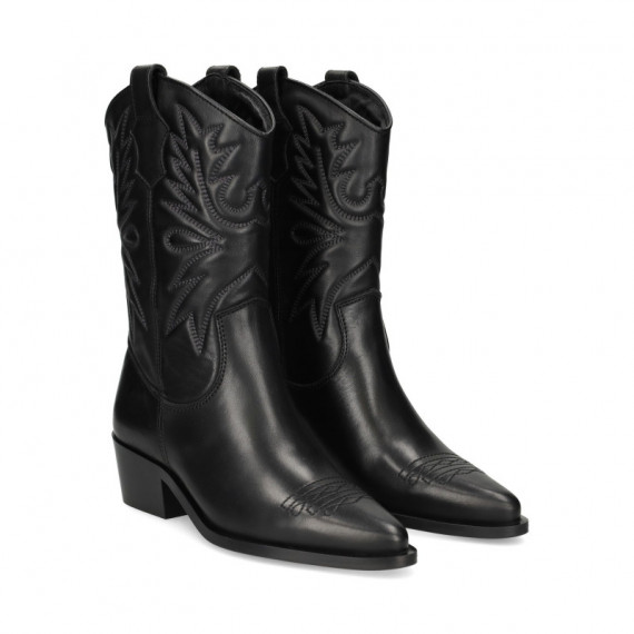 Botin Cowboy Bordado Piel  Negro  VEXED SHOES COMPANY