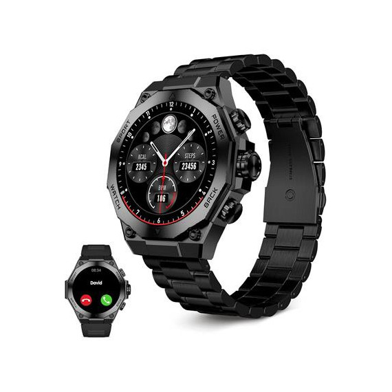 KSIX Reloj Smartwatch TITANIUM Negro Ritmo Cardiaco,Calorias,Monitor Sueño,Carga Magnetica