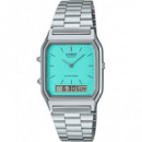 CASIO COLECCION AQ-230A-2A2MQYES Reloj Analogico/Digtial Correa Plateada Cronometro,Fecha,Resit a