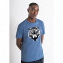 Camiseta regular fit de jersey de algodón azul con estampado de tigre de Antony Morato