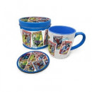 Taza Desayuno Marvel Cartas + Posavasos - Lata Regalo