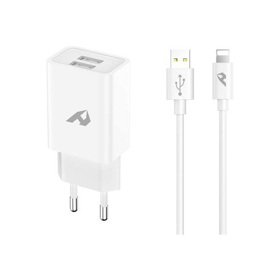 HOME Cargador Red 2X Usb + Cable Lightning A Usb 2.4A blanco 5v