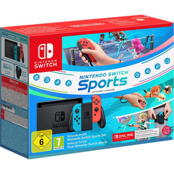 NINTENDO Switch + Juego Sports + Cinta Pierna + 12 Meses NINTENDO Online