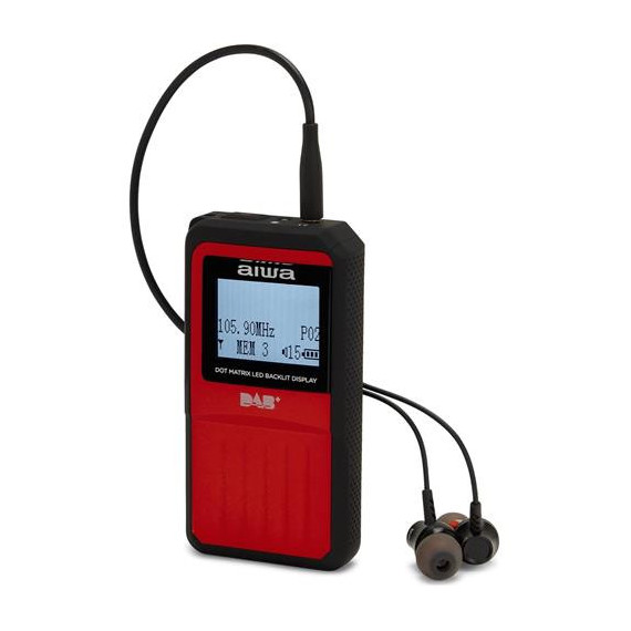 AIWA Radio Portatil Bolsillo RD-20 con Dab+ y Auriculares Rojo