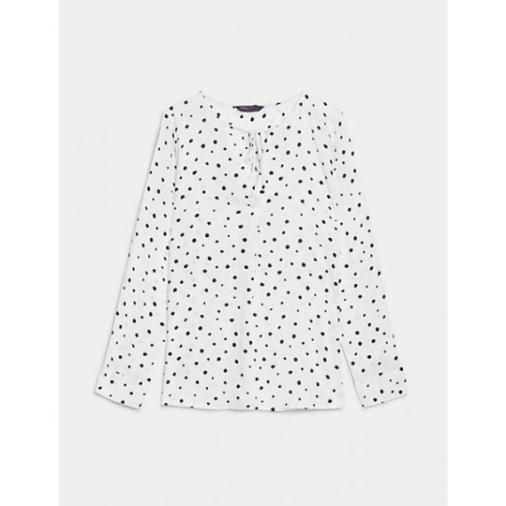 Blusa de Manga Larga de Flores con Lazada en Escote  MARKS AND SPENCER