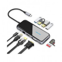 Vention Hub 10 en 1 Tipo C/m a 4XUSB/1XTIPO C/1XRJ45/LECTOR Tarjeta/vga/hdmi Tfghb  LALO