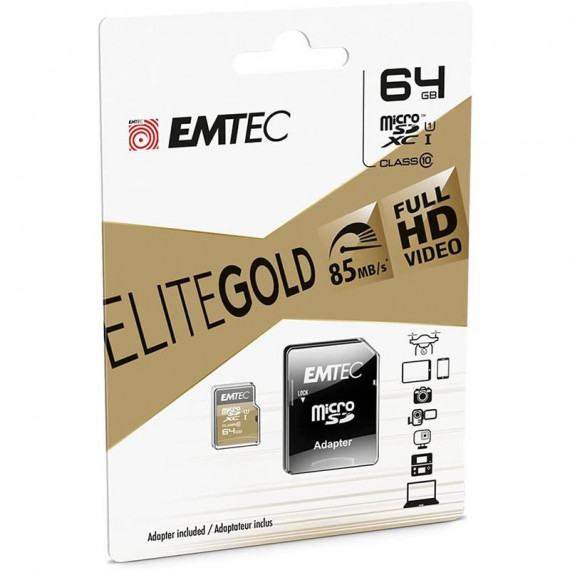 Memoria Micro Sd 64GB EMTEC Elite Gold C10 + Adaptador Sd